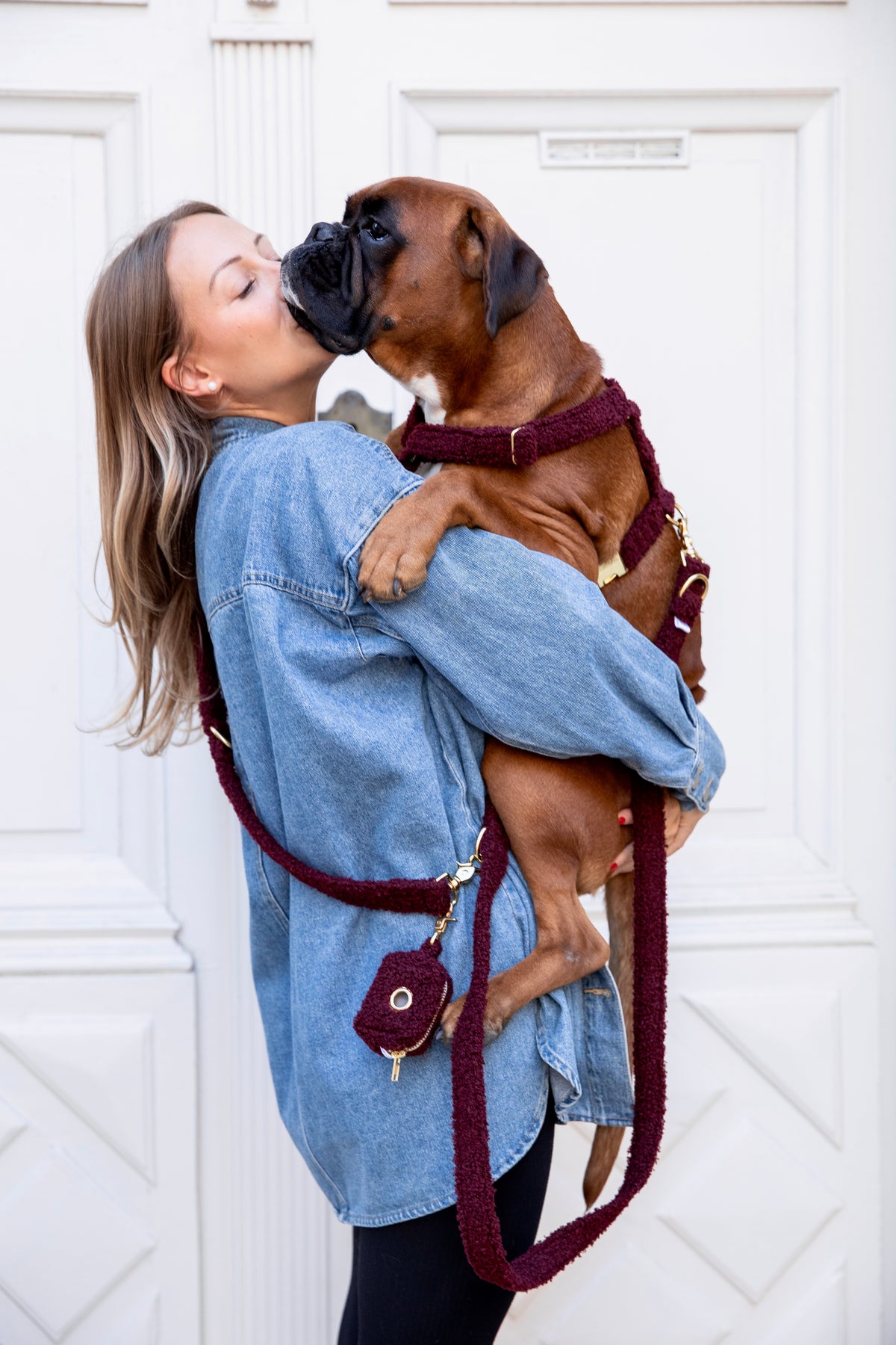 Laisse Multi-positions Teddy Bordeaux - tissu douceur