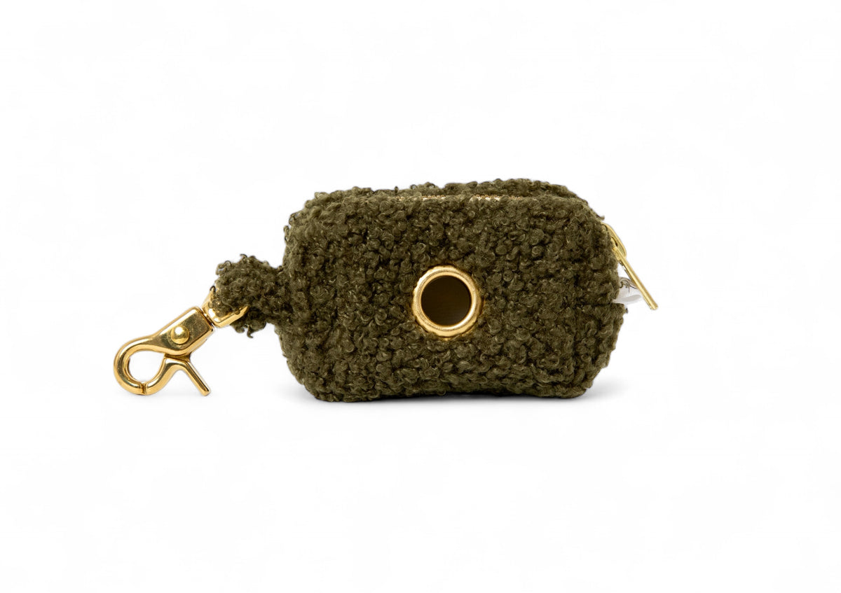 Khaki Teddy Poop Bag Holder - soft fabric