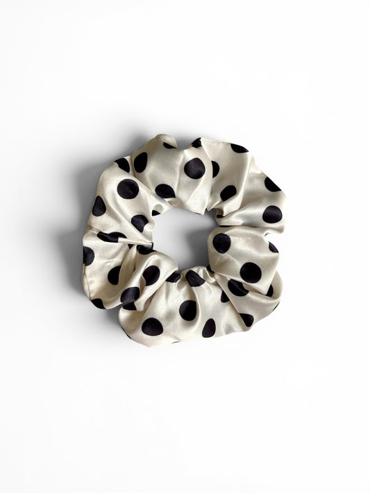 Cream Polka Dot Scrunchie - Satin