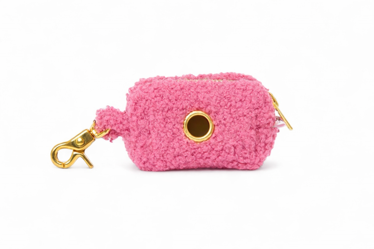 Pink Teddy Poop Bag Holder - soft fabric