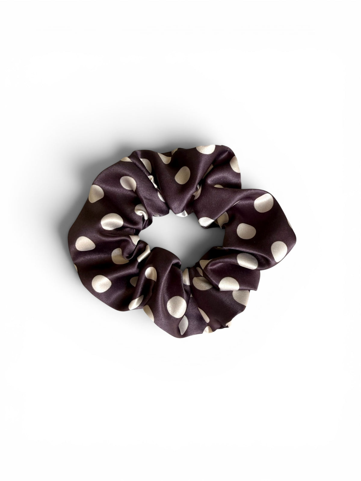 Brown Polka Dot Scrunchie - Satin
