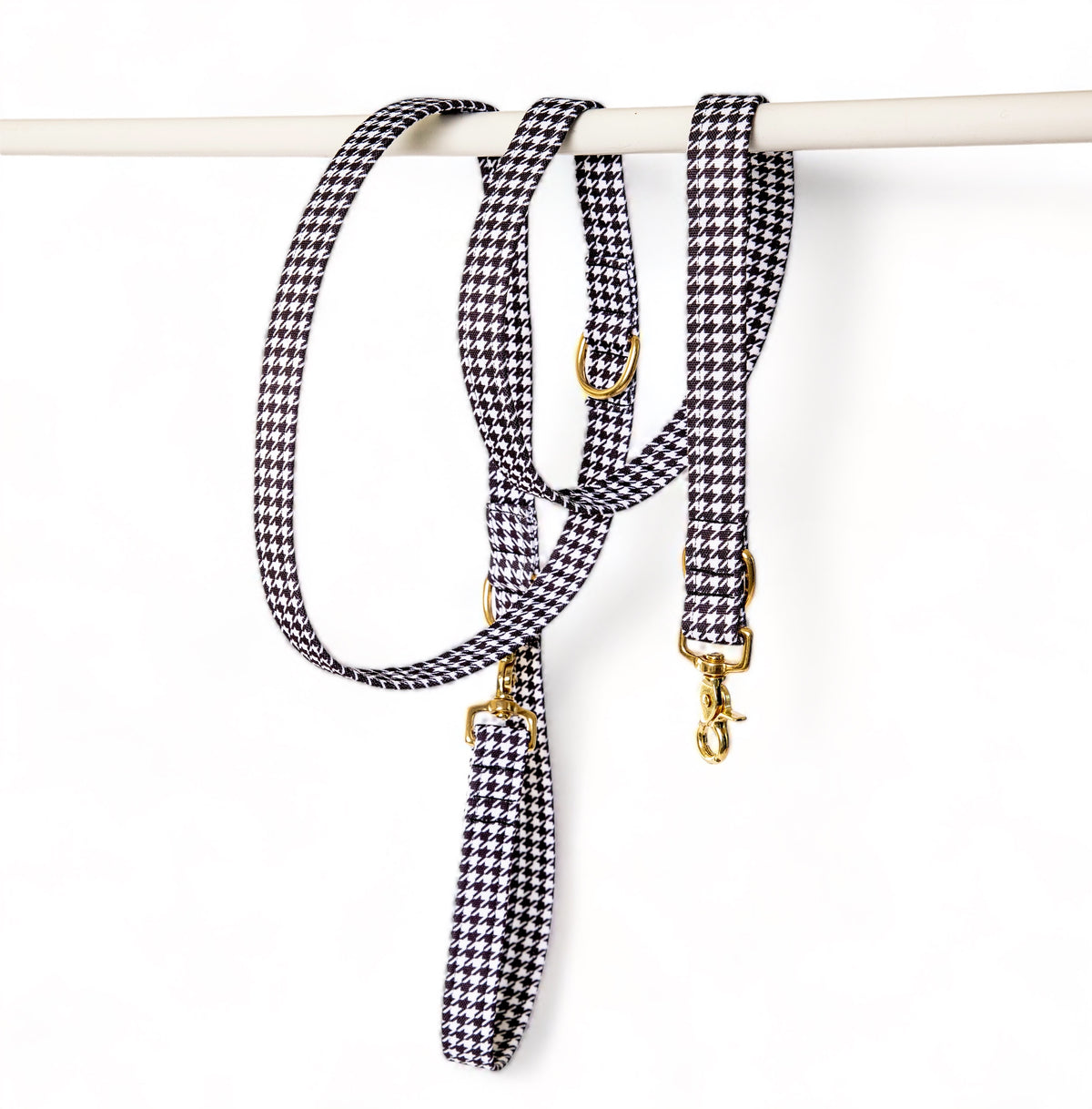 Houndstooth Multi-position Leash - waterproof fabric
