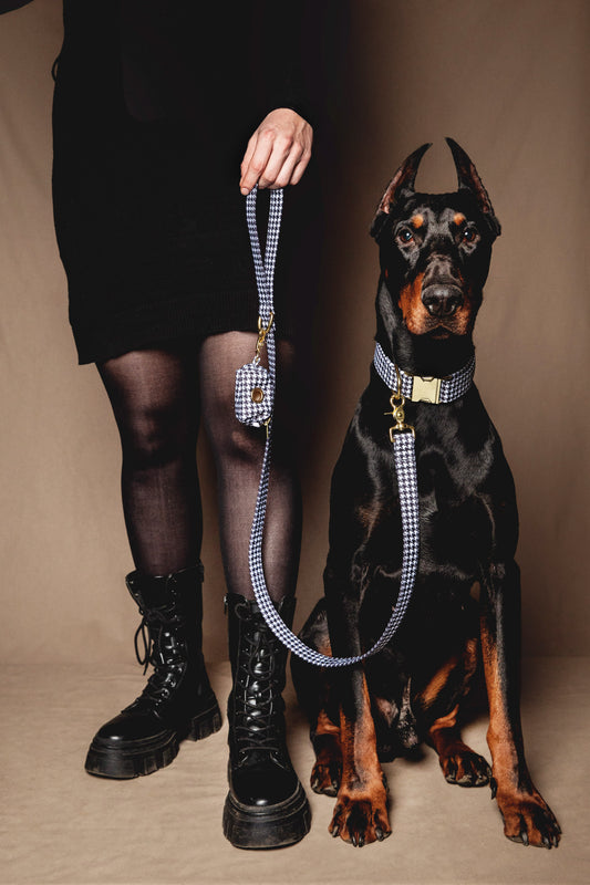 Houndstooth Leash - waterproof fabric