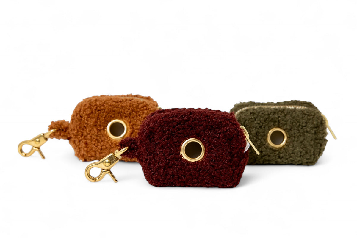 Burgundy Teddy Poop Bag Holder - soft fabric