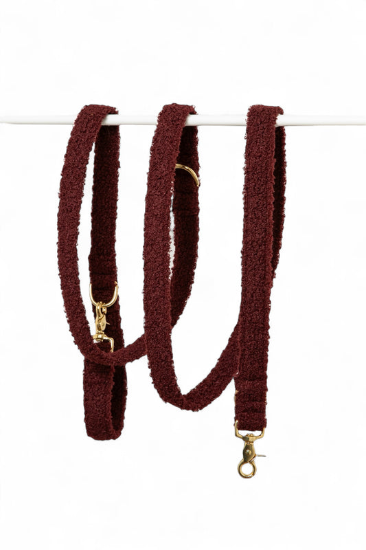 Laisse Multi-positions Teddy Bordeaux - tissu douceur