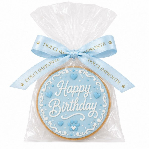 Biscuit Happy birthday rond - Bleu