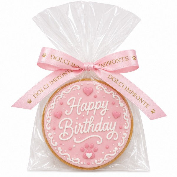 Biscuit Happy birthday rond - Rose
