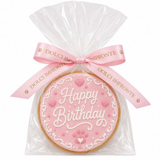 Biscuit Happy birthday rond - Rose